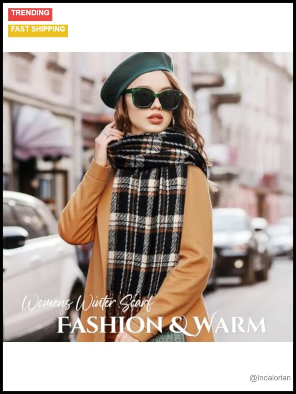 Fashion Plaid Blanket Scarf with Fringe, Long Soft Scarf Shawl Wrap